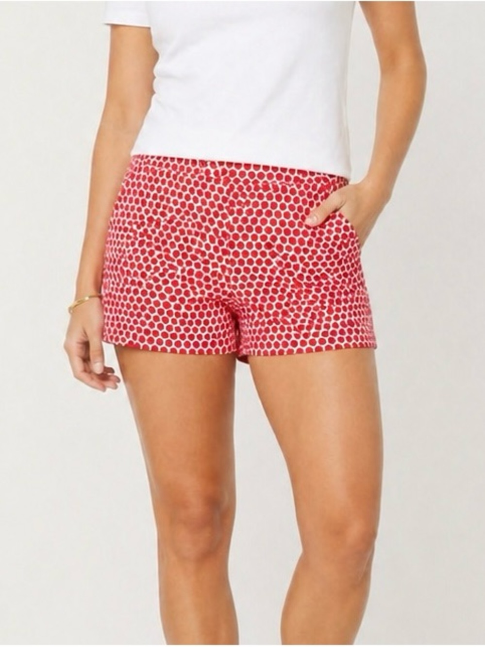 Tommy Hilfiger Shorts Womens 2 Red White Honeycomb Geometric Preppy Chino Mod